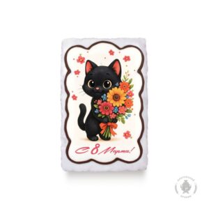 Покровский пряник Черный котик с букетом "с 8 Марта" , 130 гр